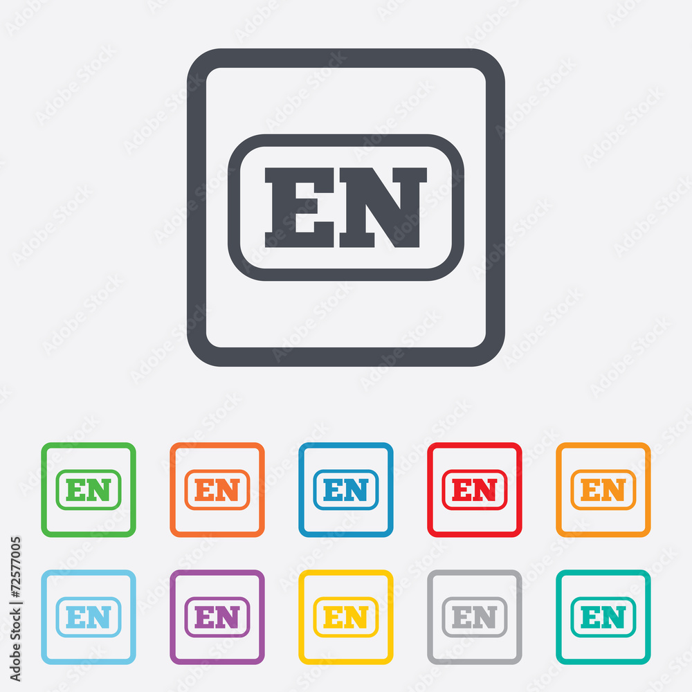 English language sign icon. EN translation. English language sign icon. EN translation.