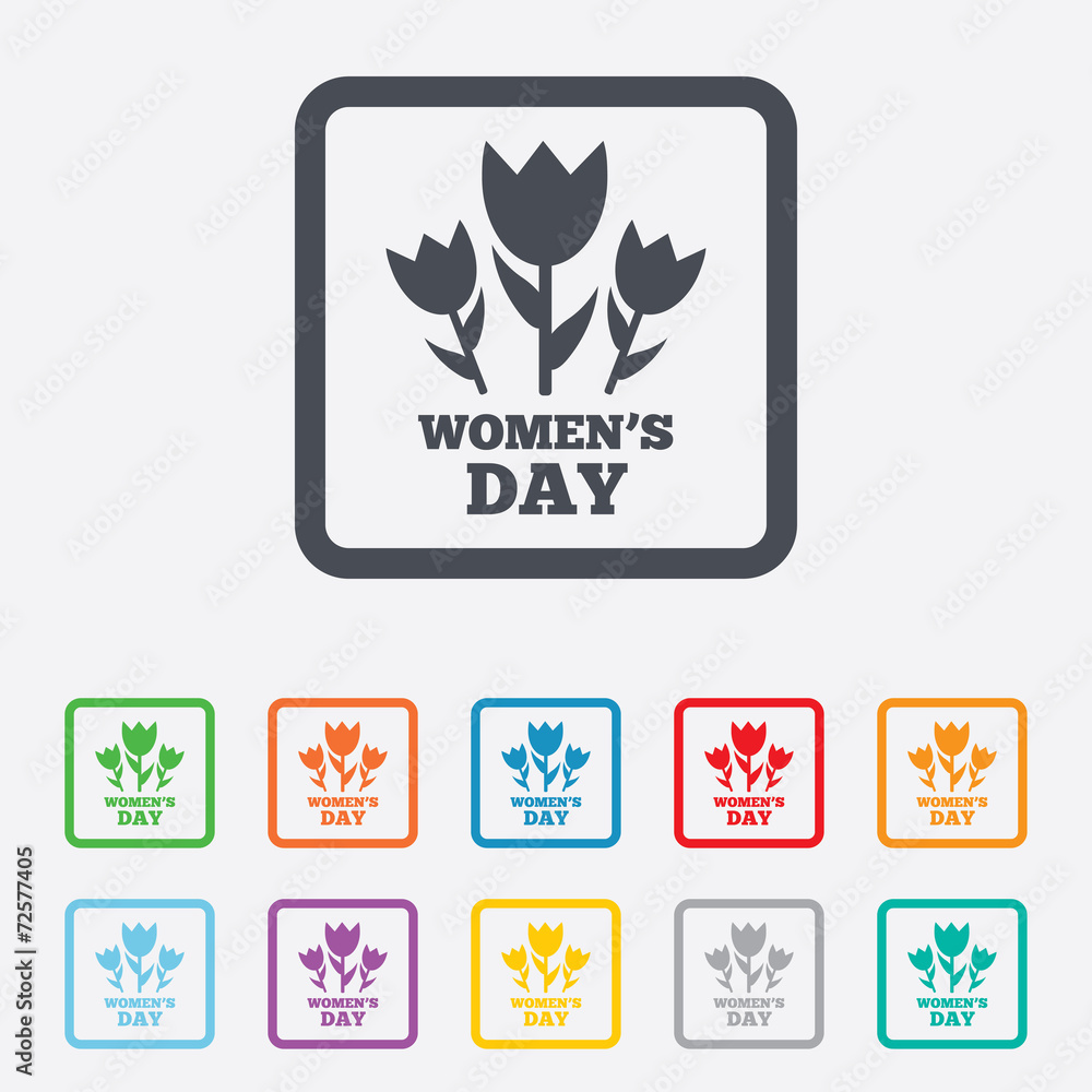 8 March Women's Day sign icon. Flowers symbol. 8 March Women's Day sign icon. Flowers symbol.