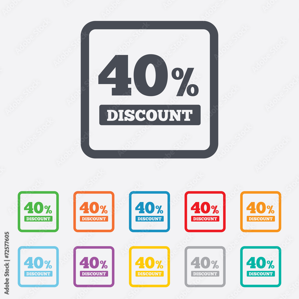 40 percent discount sign icon. Sale symbol. 40 percent discount sign icon. Sale symbol.