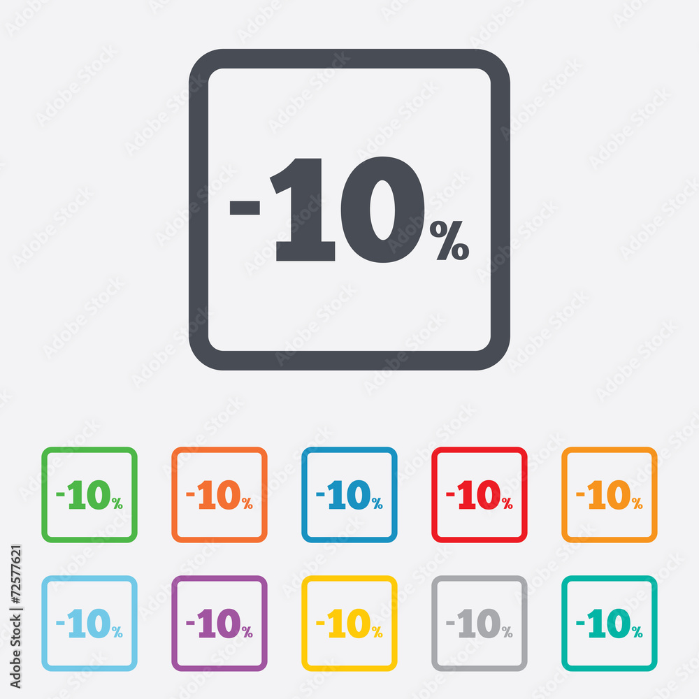 10 percent discount sign icon. Sale symbol. 10 percent discount sign icon. Sale symbol.