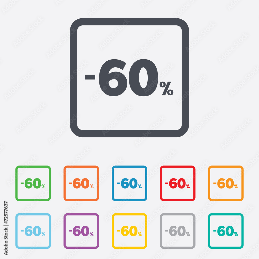 60 percent discount sign icon. Sale symbol. 60 percent discount sign icon. Sale symbol.
