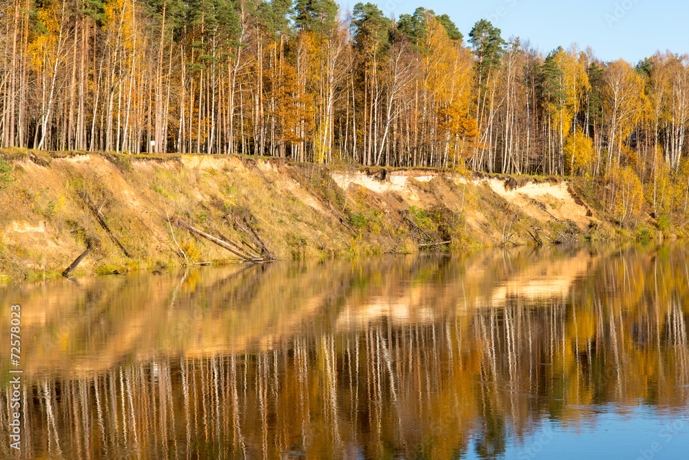 scenic autumn colored river in country