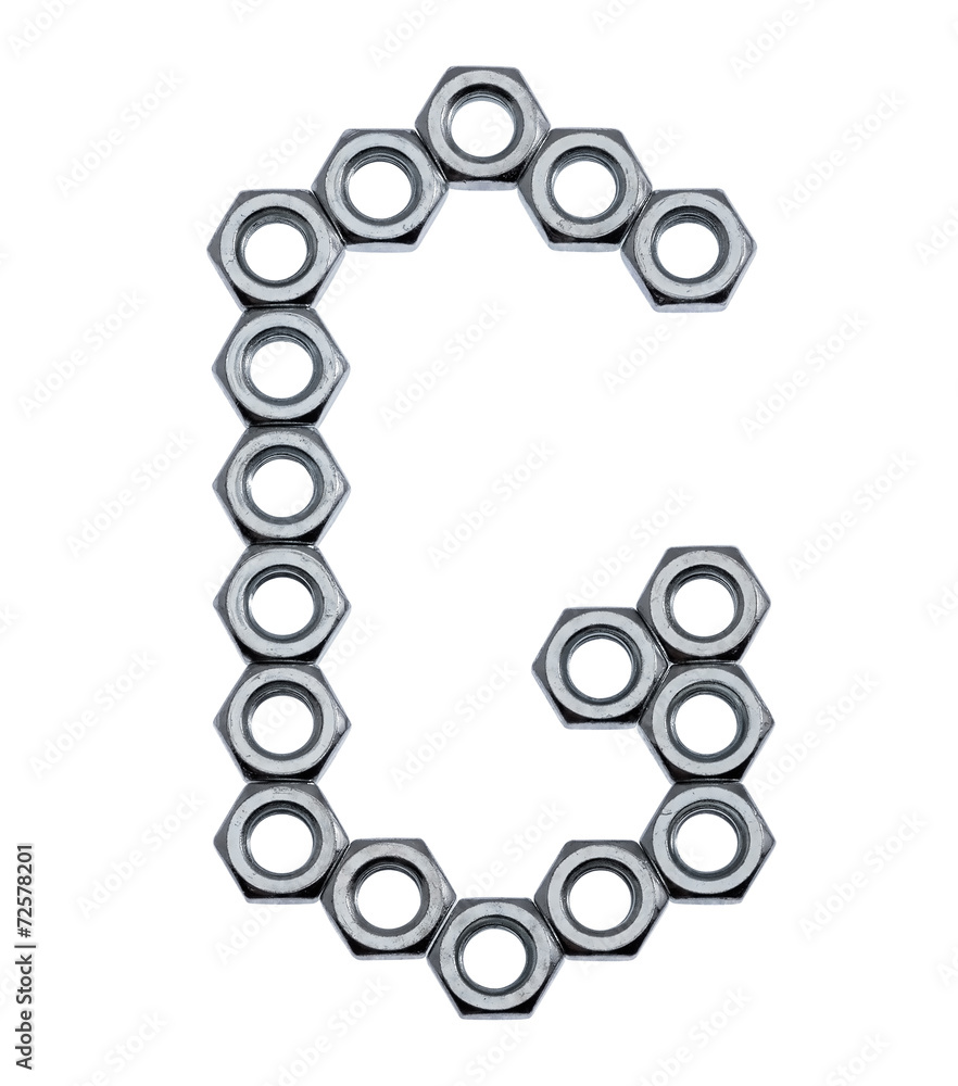 Obraz premium Alphabet letters made of metal nuts, isolated on white - capital