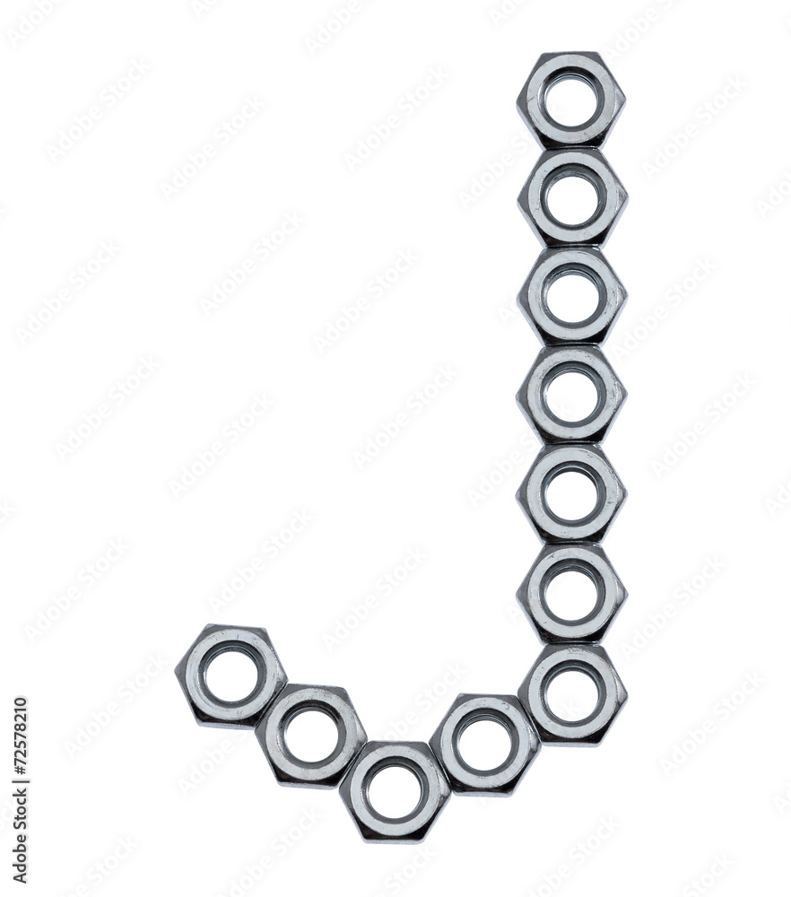 Alphabet letters made of metal nuts, isolated on white - capital Alphabet letters made of metal nuts, isolated on white - capital