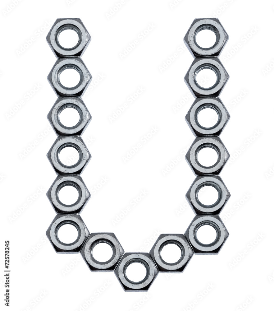 Alphabet letters made of metal nuts, isolated on white - capital Alphabet letters made of metal nuts, isolated on white - capital