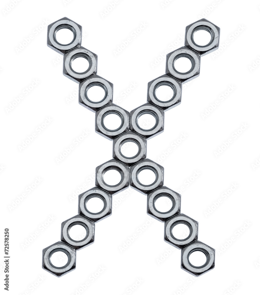 Alphabet letters made of metal nuts, isolated on white - capital Alphabet letters made of metal nuts, isolated on white - capital