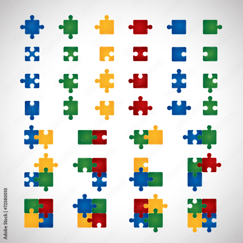 Puzzle Icons Set - Isolated On Gray Background Puzzle Icons Set - Isolated On Gray Background