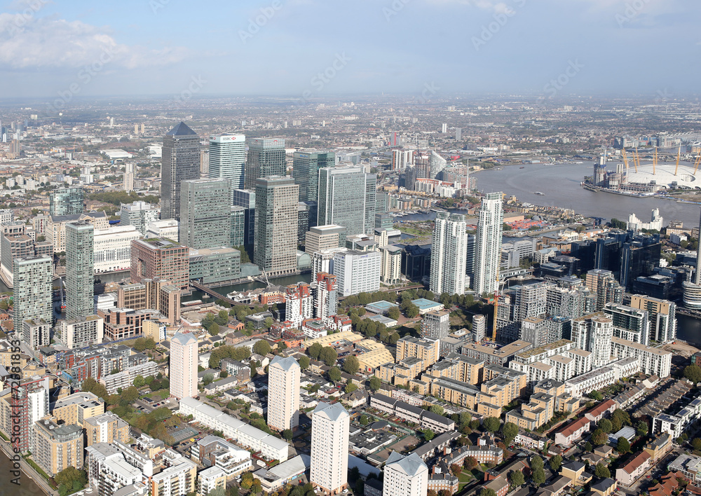london docklands skyline view from above