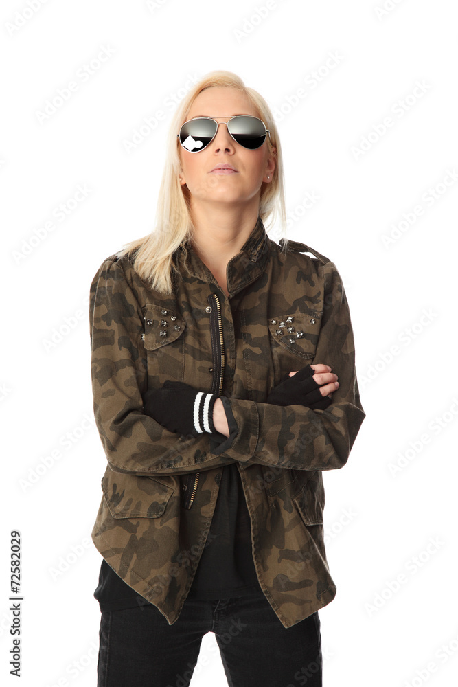 Cool looking rocker chic in a military jacket Cool looking rocker chic in a military jacket