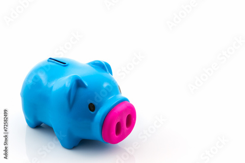 Blue piggy bank saving