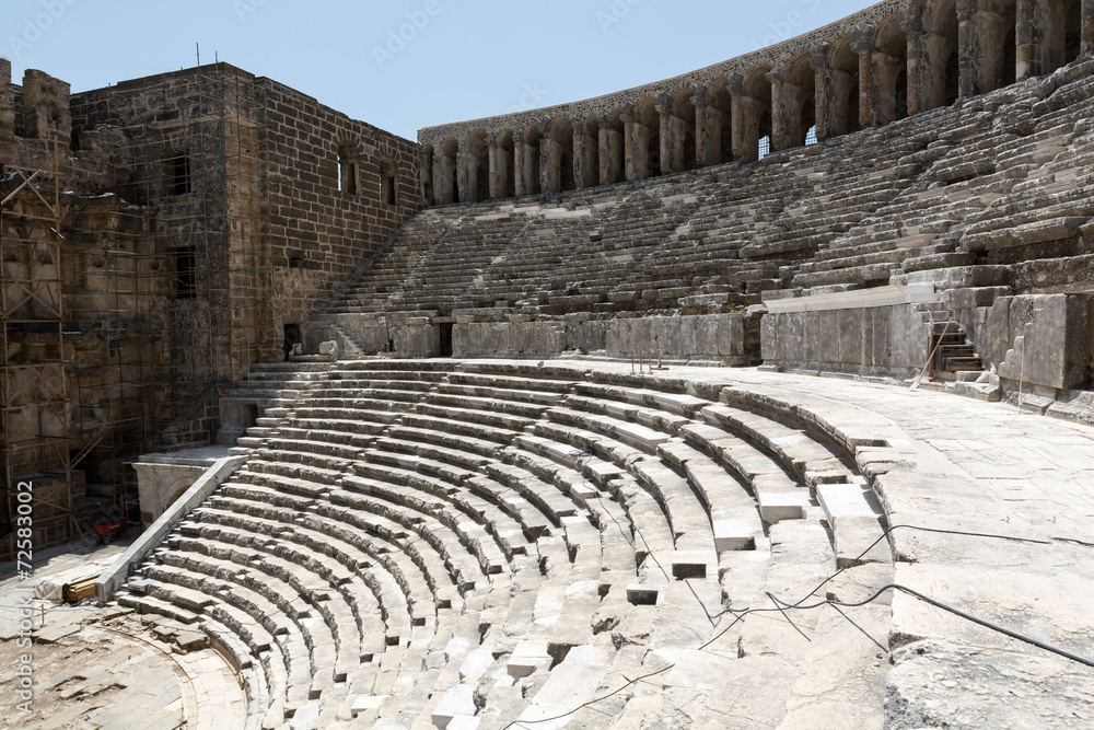 ruins of ancient amphitheater in Aspendos, Antalya, Turkey