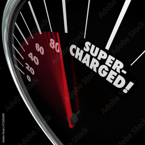 Tableau sur toile Supercharged Word Speedometer Power Boost Faster Increase
