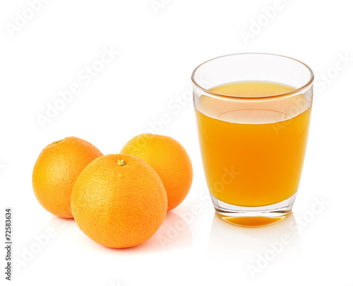 fresh orange fruits and juice isolated on white