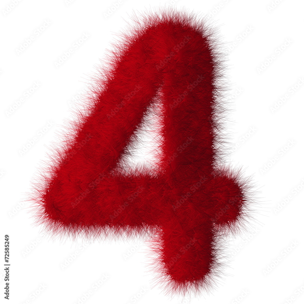 Red shag 4 number font isolated on white background Red shag 4 number font isolated on white background
