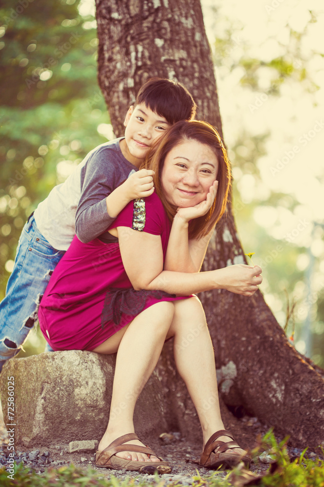 Son hugging mother Asian family Son hugging mother Asian family