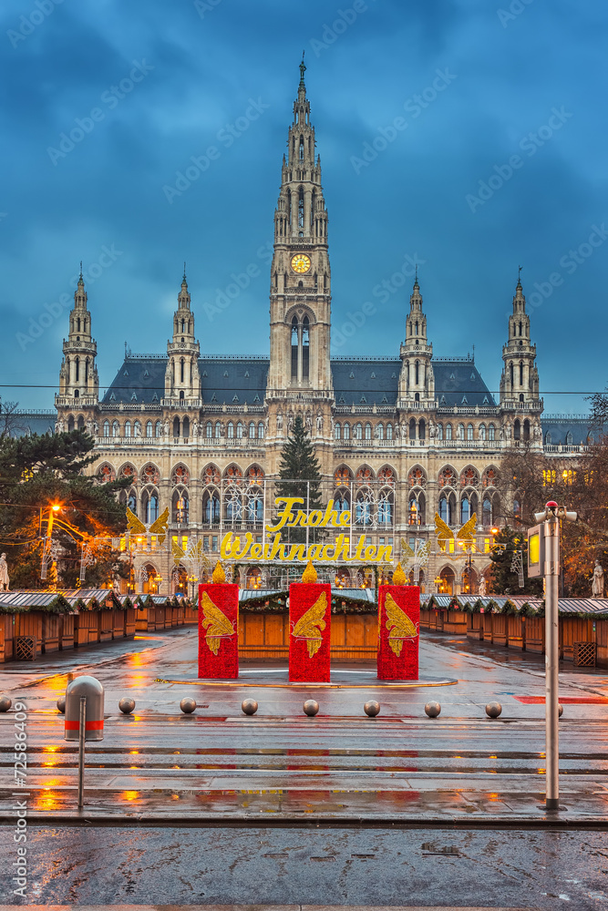 Fototapeta premium Rathaus and Christmas market in Vienna