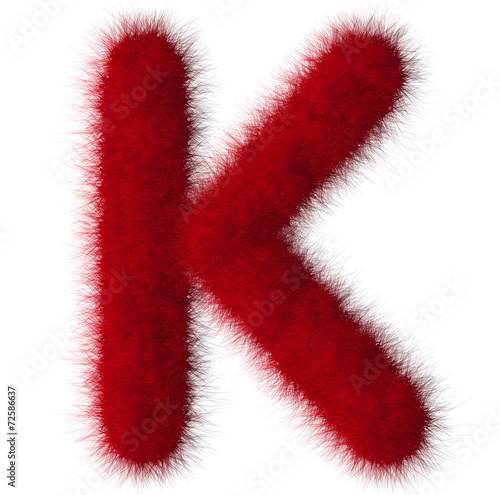 Red shag K letter isolated on white background