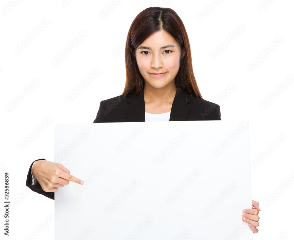 Businesswoman finger point to the white board Businesswoman finger point to the white board