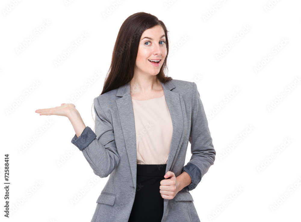 Happy businesswoman with hand presentation Happy businesswoman with hand presentation