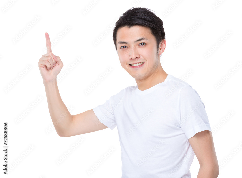 Young man with finger up Young man with finger up