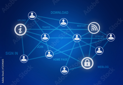 computer icons and people connection in a global network.