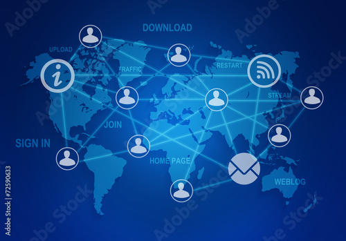 computer icons and people connection in a global network on the