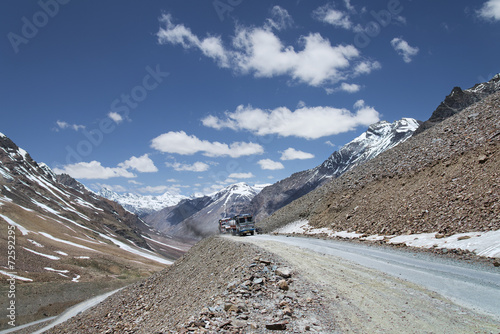 Oil carrying trucks in mountains