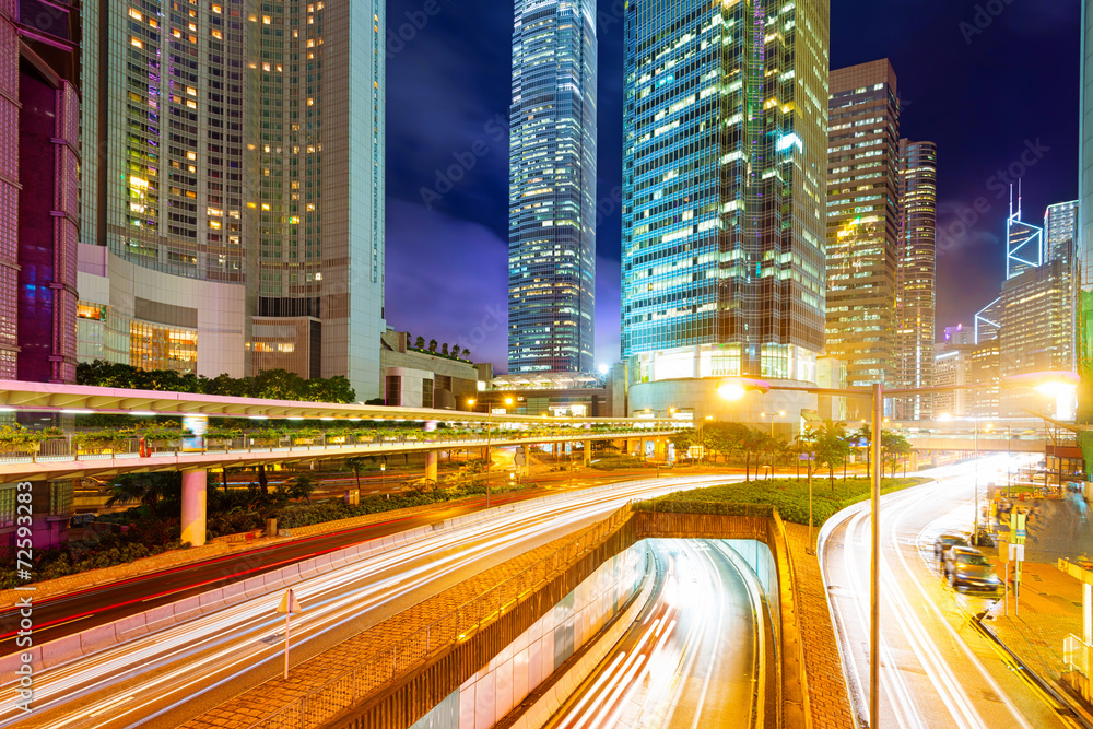 traffic in Hong Kong at night