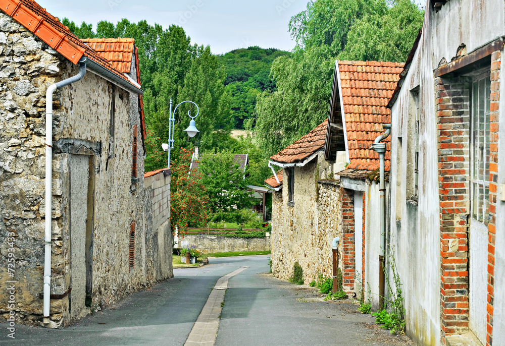 Street with traditional houses in Champagne-Ardenne
