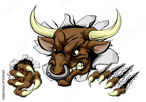 Bull sports mascot breaking wall