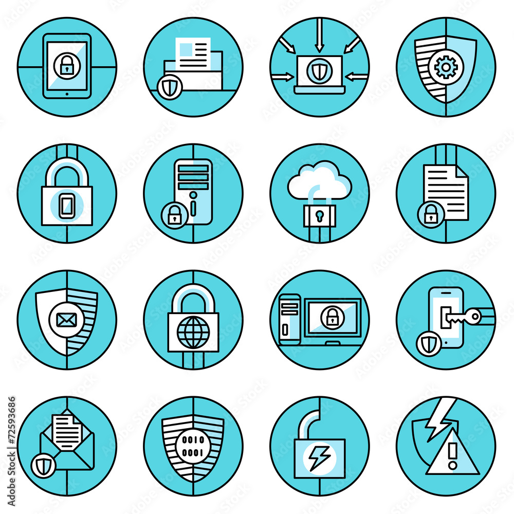 Data protection icons blue line Data protection icons blue line