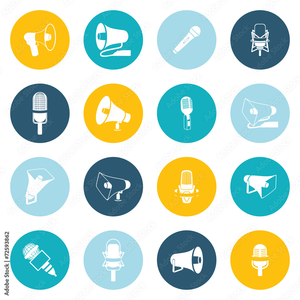 Microphone and megaphone icons flat Microphone and megaphone icons flat