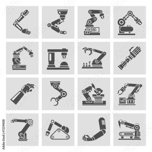 Robotic arm icons black