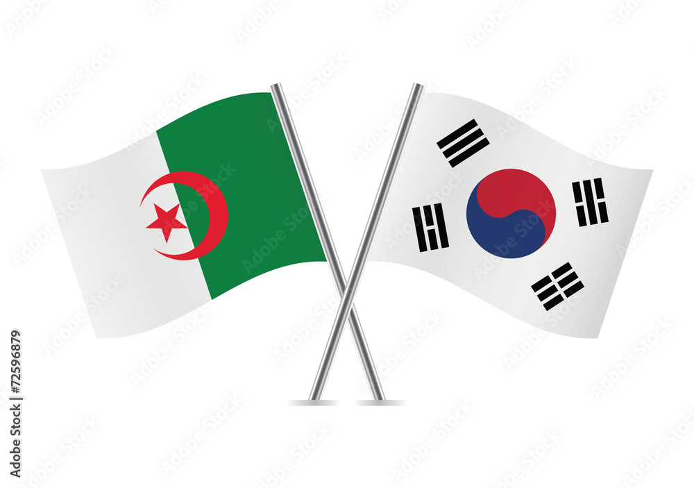 Algerian and South Korean flags. Vector illustration.