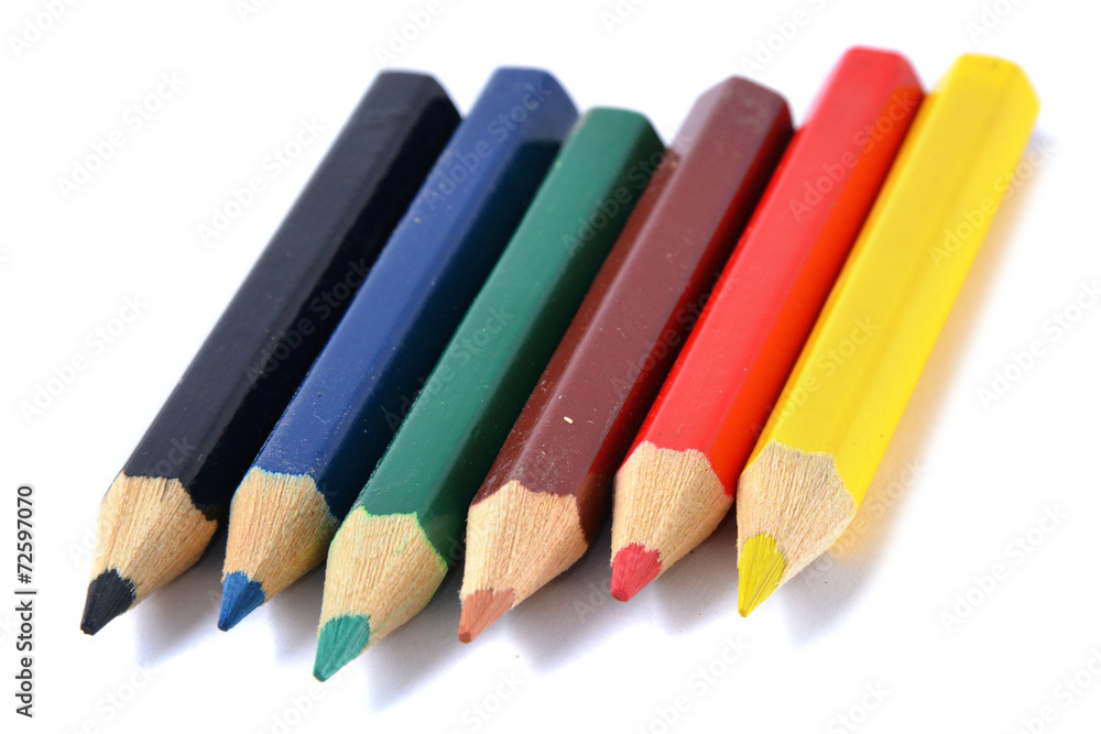 Fototapeta premium Assortment of colored pencils over white