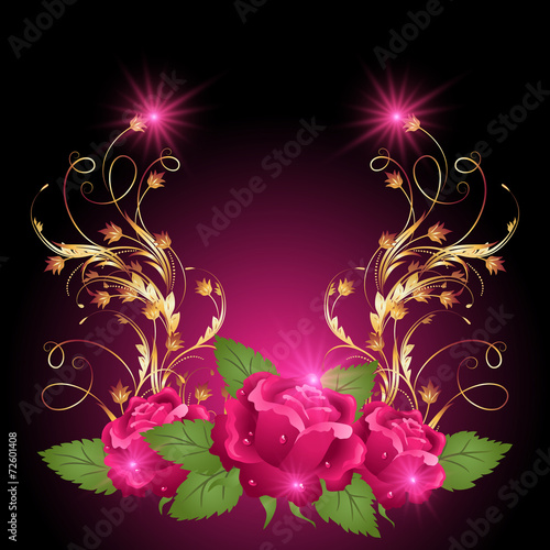 Golden ornament wth rose