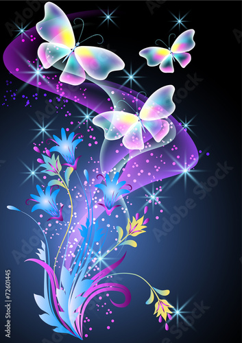 Smoke, flowers and butterfly