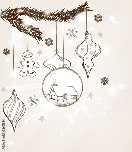 Hand drawn vintage christmas postcard