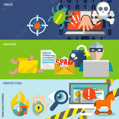 Hacker icons flat banner set
