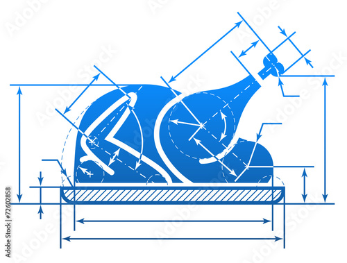 Christmas whole turkey symbol with dimension lines. Blueprint