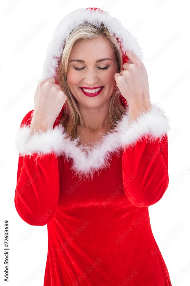 Festive blonde with hood up Festive blonde with hood up