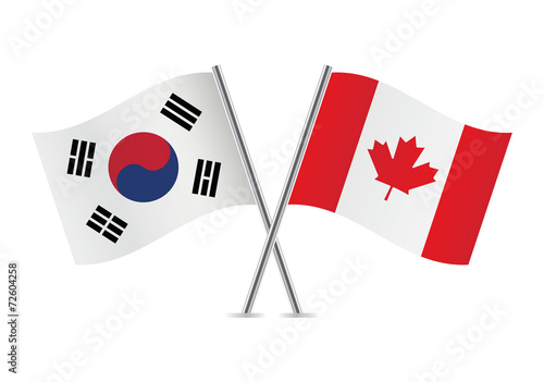 Canadian and South Korean flags. Vector illustration.