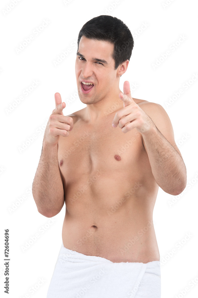 Fototapeta premium attractive young man pointing finger towards you.
