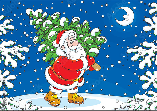 Santa Claus with a Christmas tree