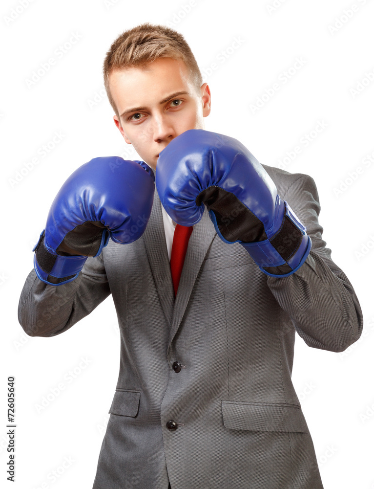 Businessman with boxing gloves in boxing guard Businessman with boxing gloves in boxing guard