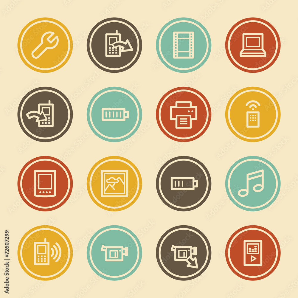 Mobile Content Web Icons, Color Circle Buttons Mobile Content Web Icons, Color Circle Buttons