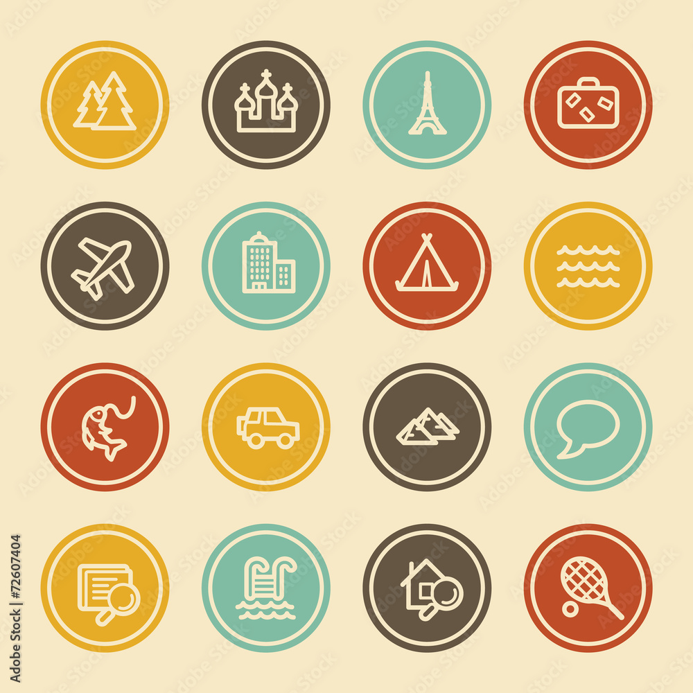 Fototapeta premium Travel Web Icon Set 2, Color Circle Buttons