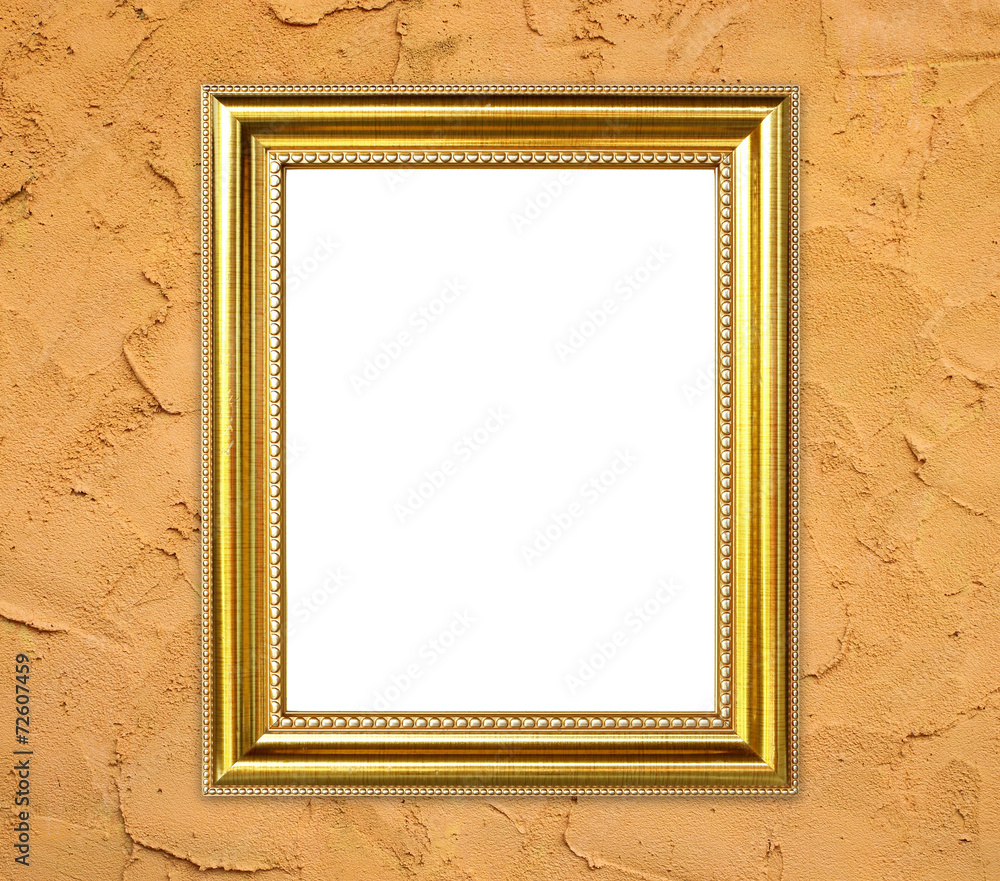 golden frame on cement wall background