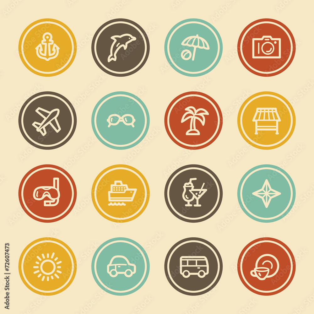 Vacation Web Icon Set 1, Color Circle Buttons Vacation Web Icon Set 1, Color Circle Buttons
