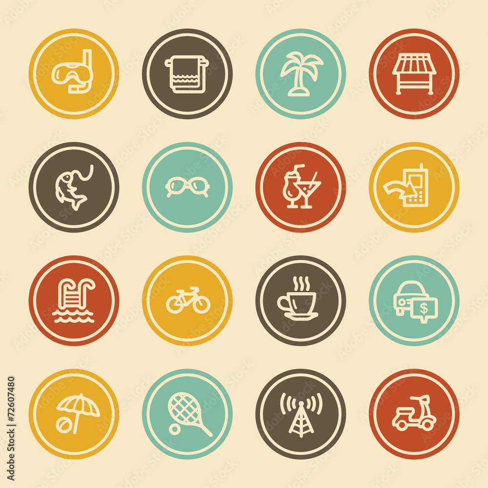 Vacation Web Icon Set 2, Color Circle Buttons Vacation Web Icon Set 2, Color Circle Buttons